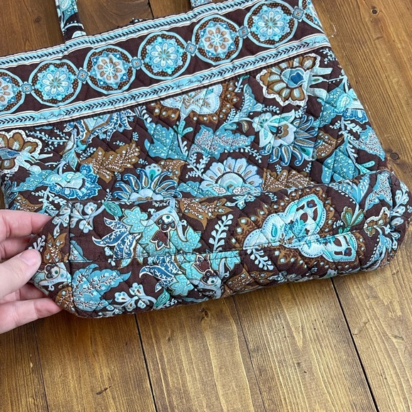 Vera Bradley Java Blue Tote Bag brown and blue design quilted tote bag - Picture 5 of 9